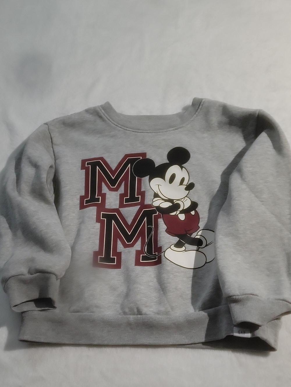 GAP Kids Light Gray Mickey Mouse Sweatshirt with Maroon MM Graphic